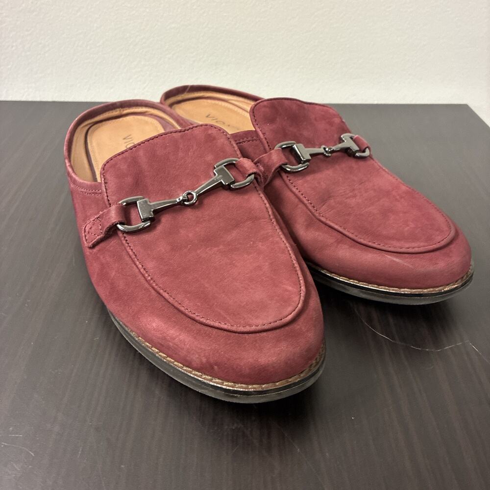 Vionic Womens 11 Salie Mules Wine Suede Loafer Horsebit SlipOn Comfort Shoes